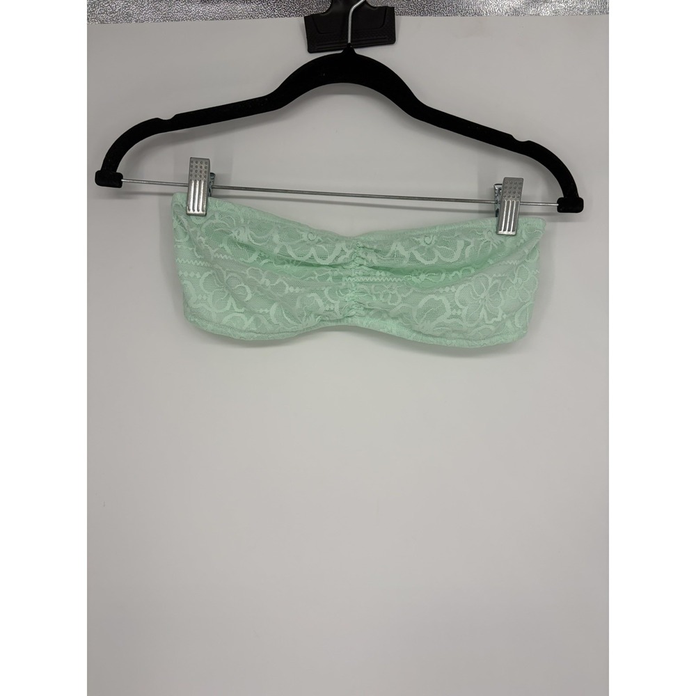 PINK Victoria's Secret Bandeau Bra Womens L Mint Green Lace Ruched